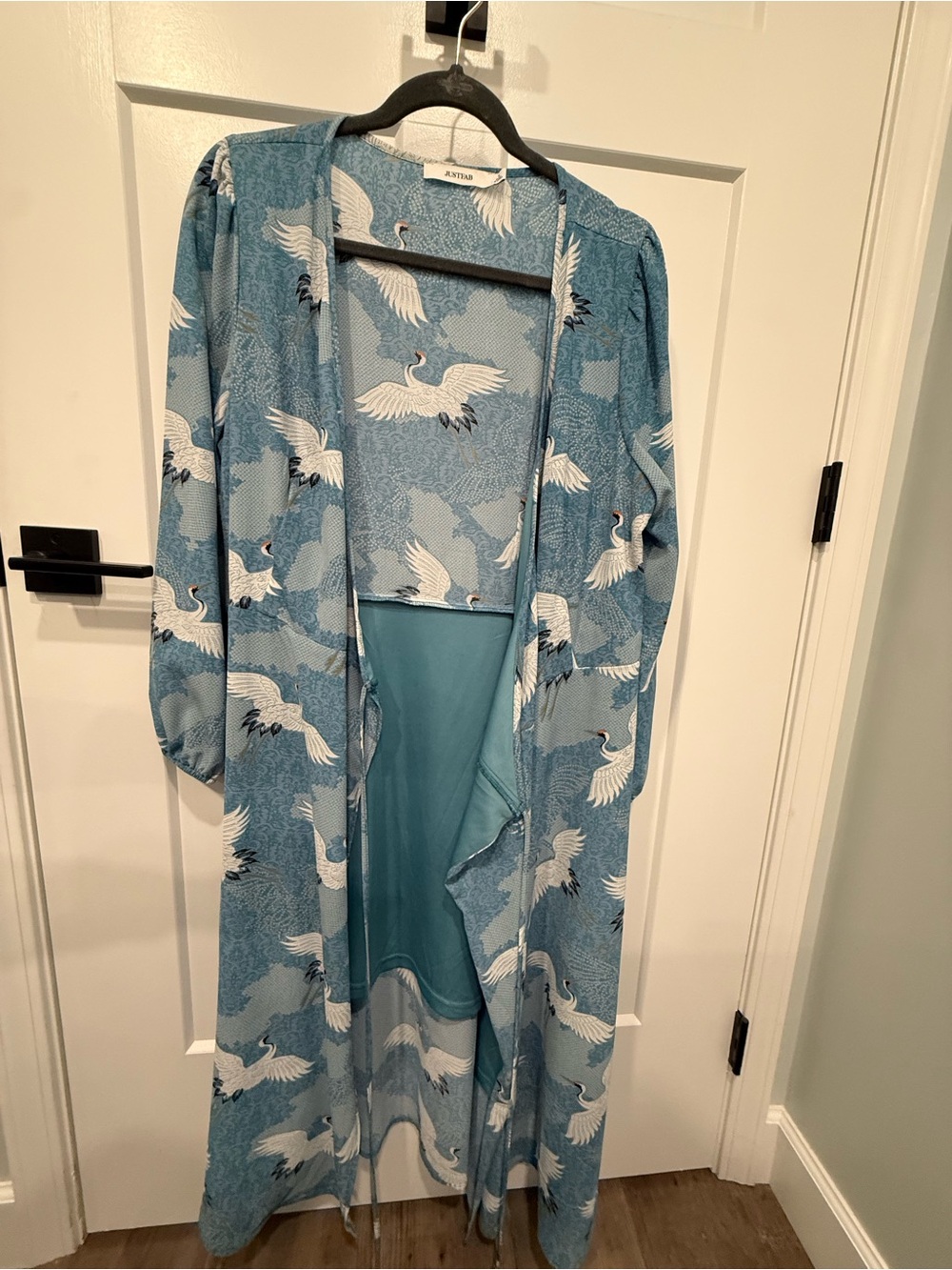 Light Blue Crane Print Duster Cardigan